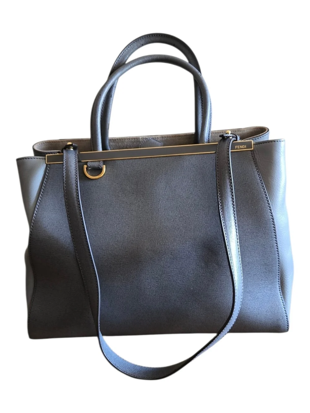 Fendi Gray Leather Satchel with Gold Accent